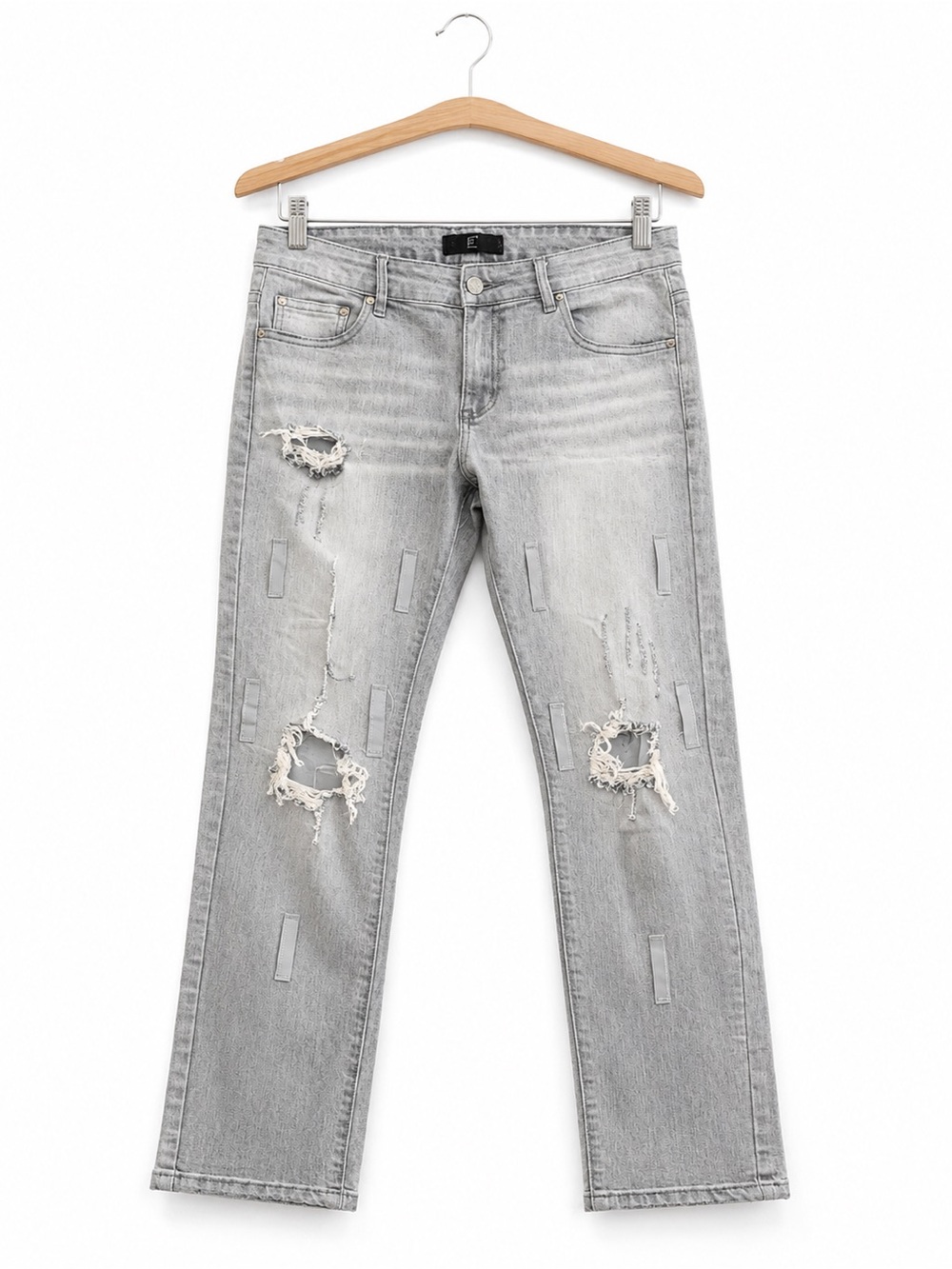 THRT Distressed Gray Skinny Jeans Size 36 Reflective Tab Stretch Denim